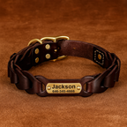 Genuine Leather Dog Collar & Leash Set