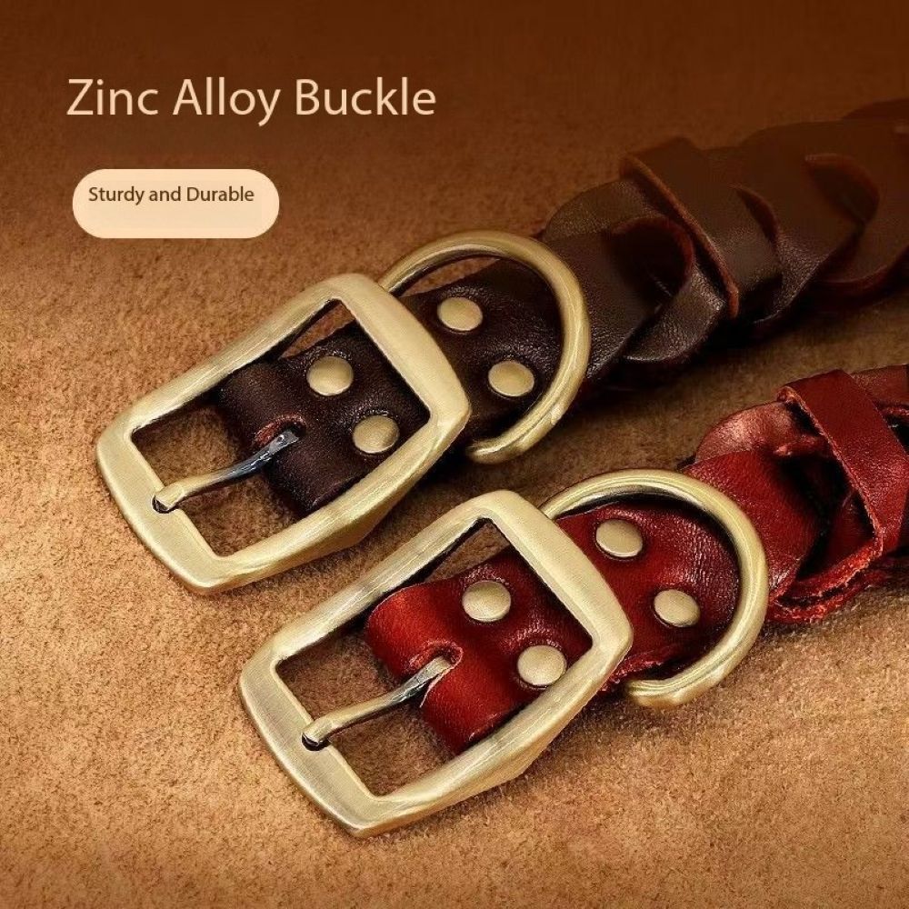 Genuine Leather Dog Collar & Leash Set