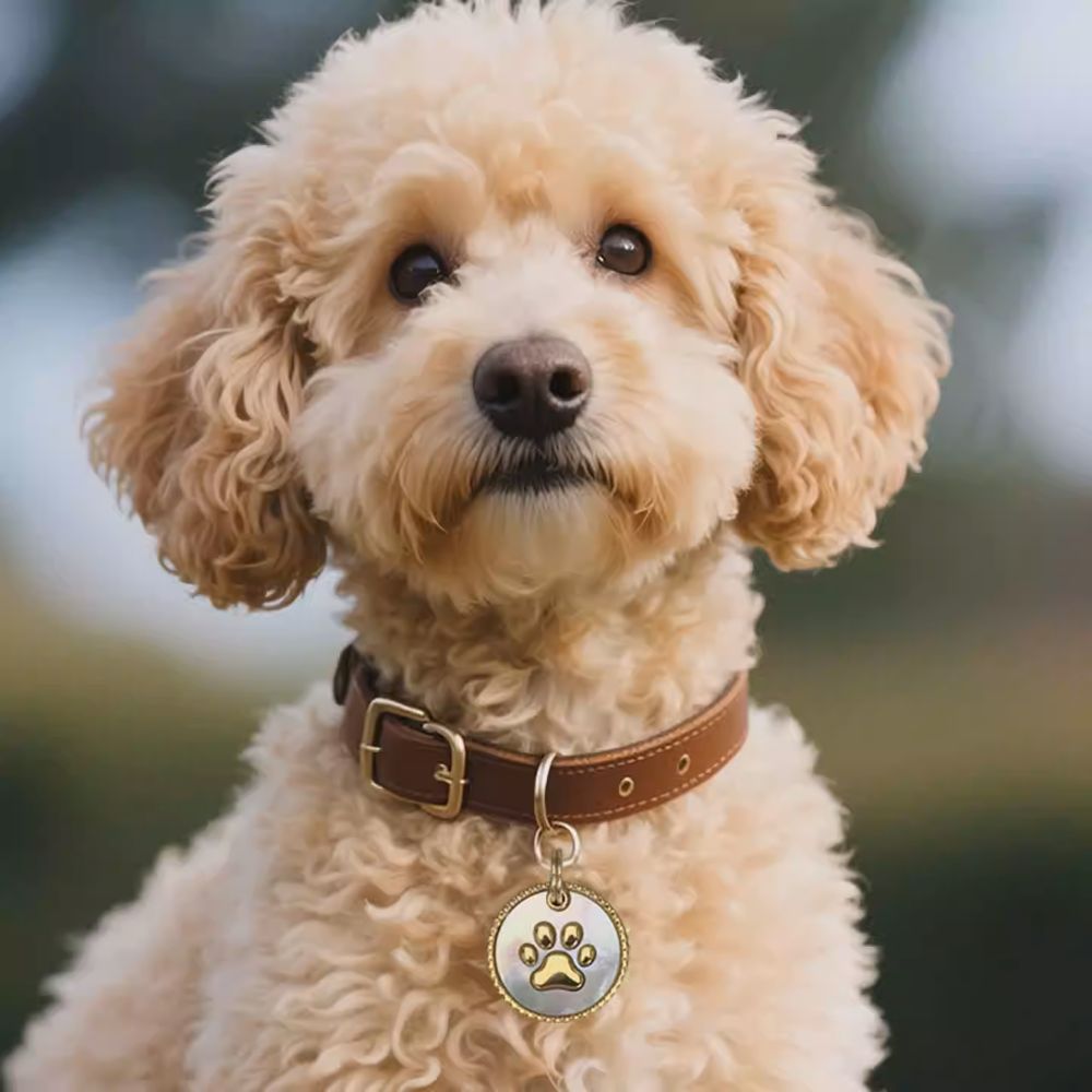 Premium Creative Pet ID Tag - Gold Shell Inlaid, Custom Engraved Anti-Lost, Personalized Jewelry for Cats & Dogs