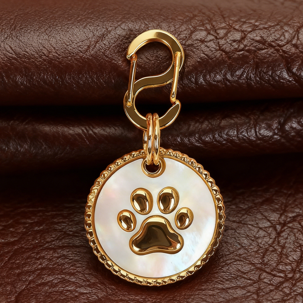 Premium Creative Pet ID Tag - Gold Shell Inlaid, Custom Engraved Anti-Lost, Personalized Jewelry for Cats & Dogs