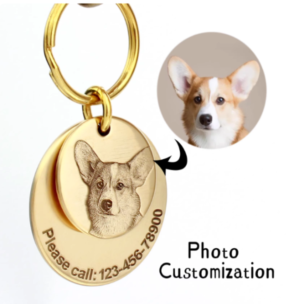 Customizable Double-Layer Pure Copper Pet Tag – Engrave Pet Portrait and Owner Contact Information